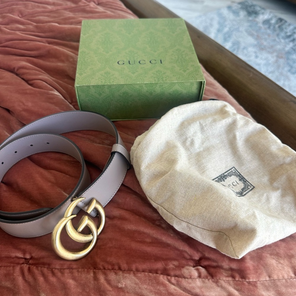 Gucci Gray Belt with Gold Buckle